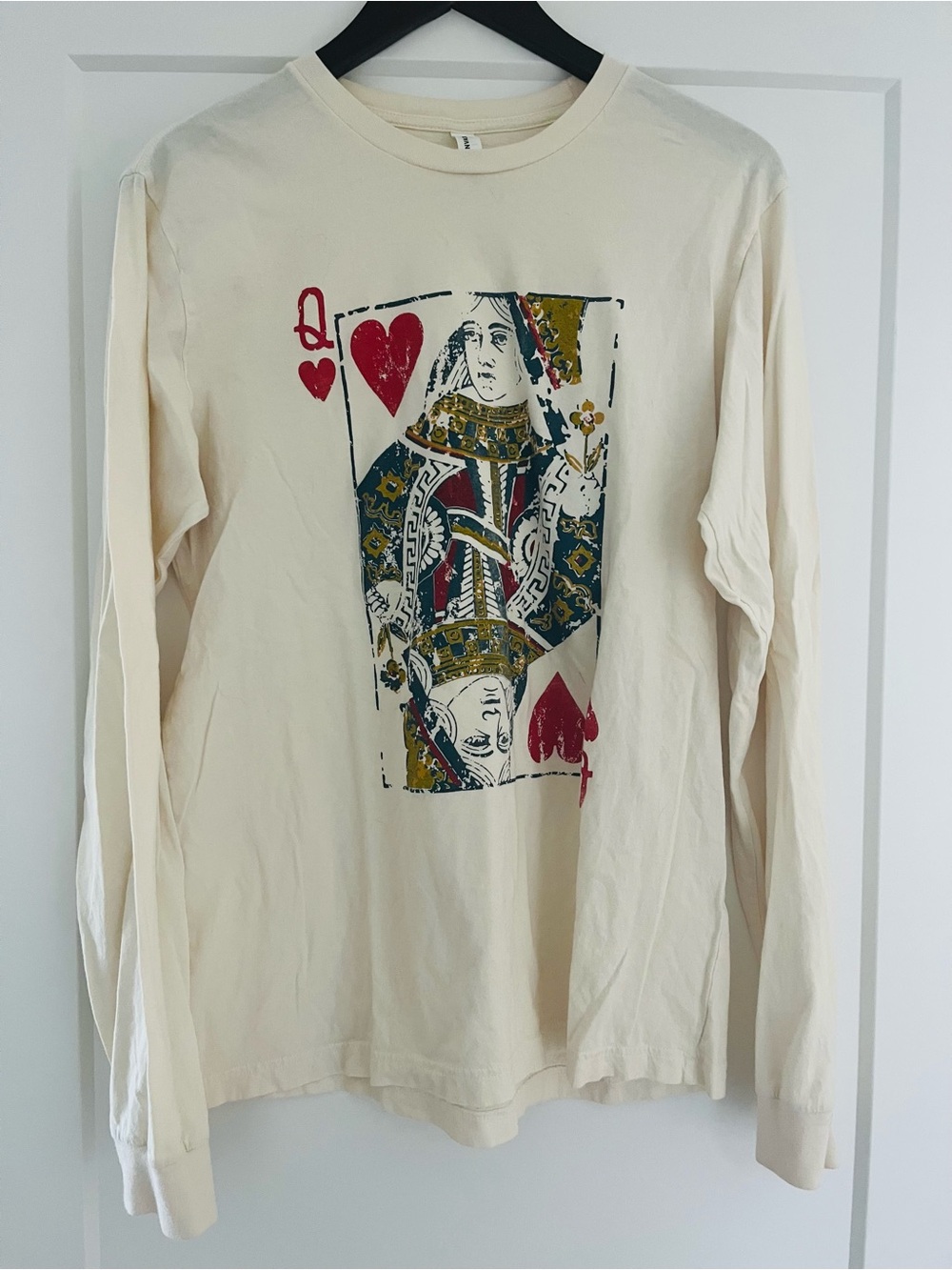 Bella Canvas Cream Long-Sleeve Tee with Queen of Hearts Graphic Print